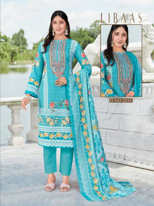 Digital Style Sky Blue Cotton Printed Unstitched  Suit for Women