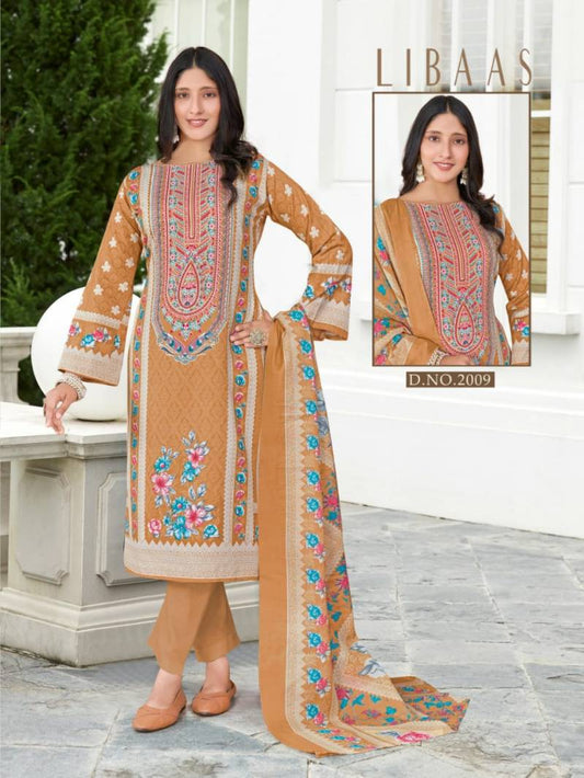 Premium Digital Style Brown Cotton Printed Unstitched Suit for Women