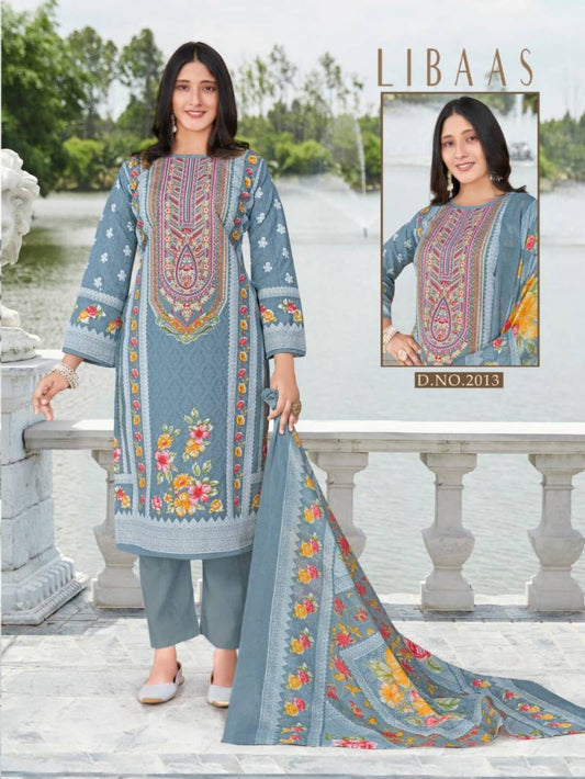 Digital Style Blue Cotton Printed Unstitched  Suit for Women