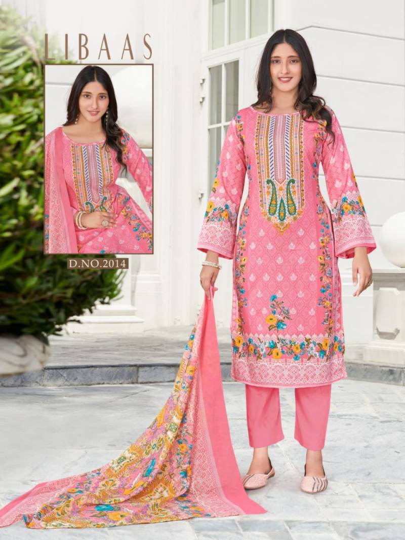 Premium Digital Style Light Pink Cotton Printed Unstitched Suit for Women