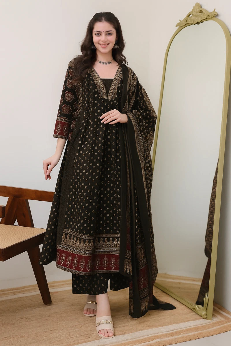 Black Casual Wear Kurti With Bottom Dupatta