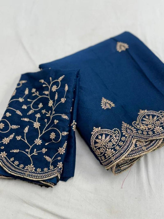 Blue Star Georgette Stylish Embroidered Georgette Saree