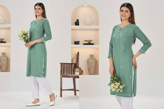 Women’s Straight Kurti with Embroidery | Ethnic Daily Wear ( Kurti Only )