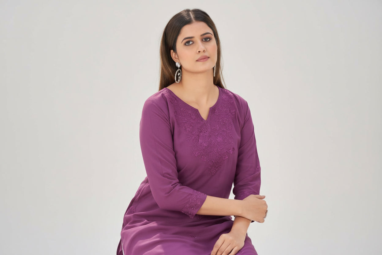 Women’s Straight Kurti with Embroidery | Ethnic Daily Wear ( Kurti Only )