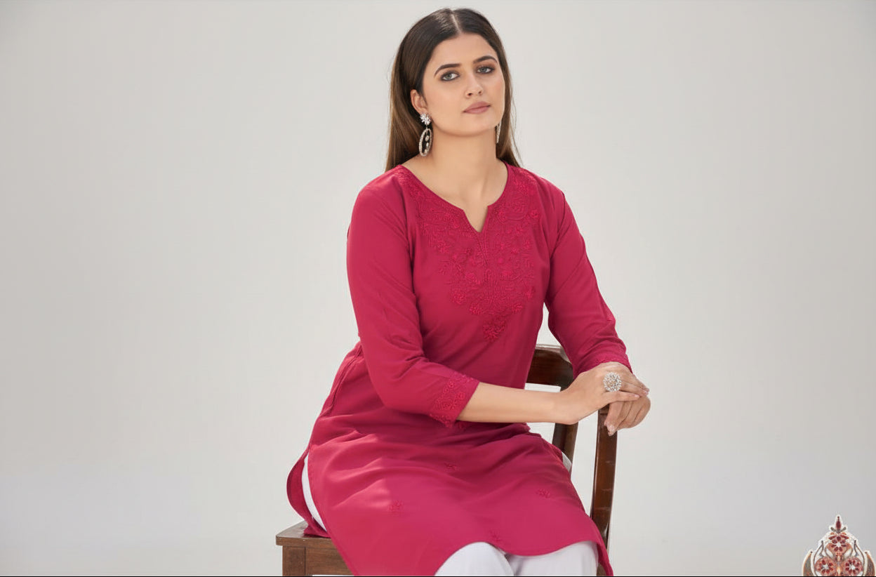 Women’s Straight Kurti with Embroidery | Ethnic Daily Wear ( Kurti Only )