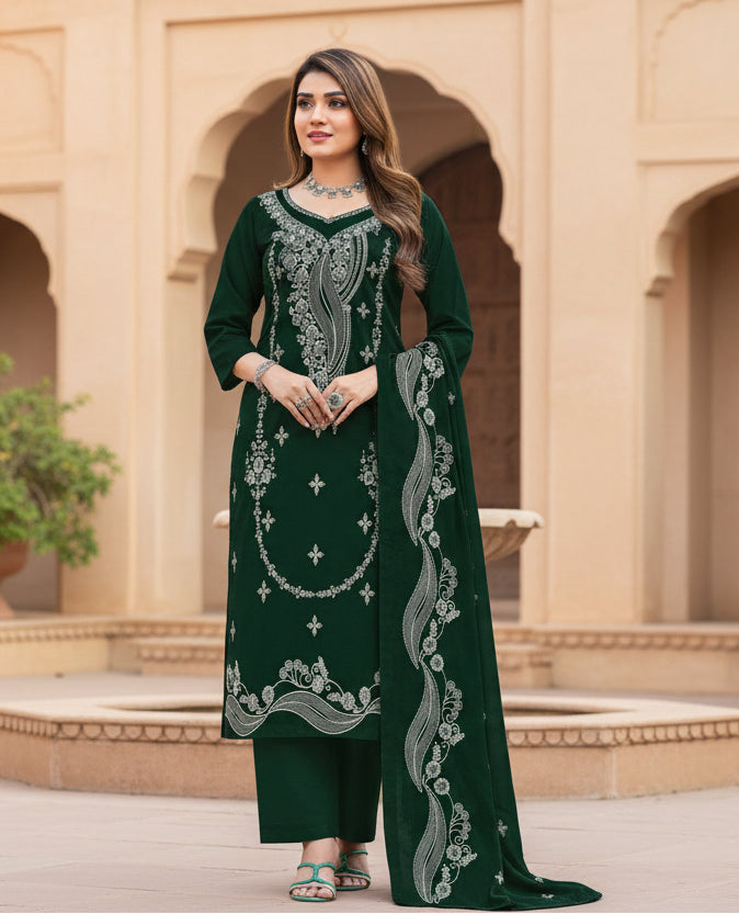 Premium Rayon Unstitched Dress Material With Worked Dupatta