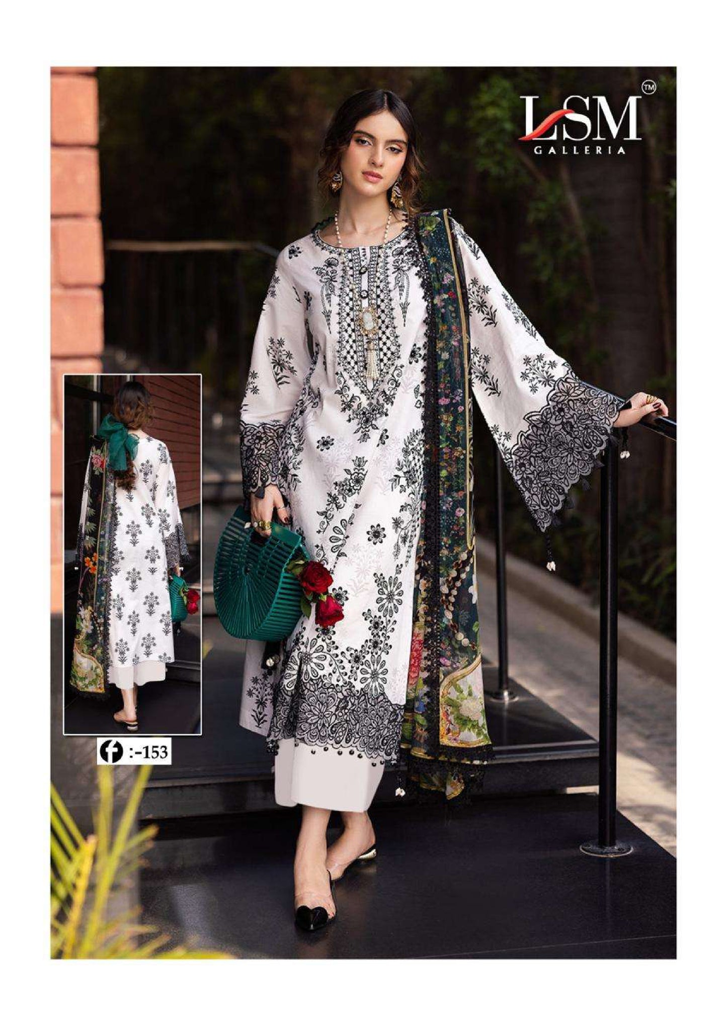 Ivory Noir – Black & White Heavy Lawn Suit with Printed Dupatta