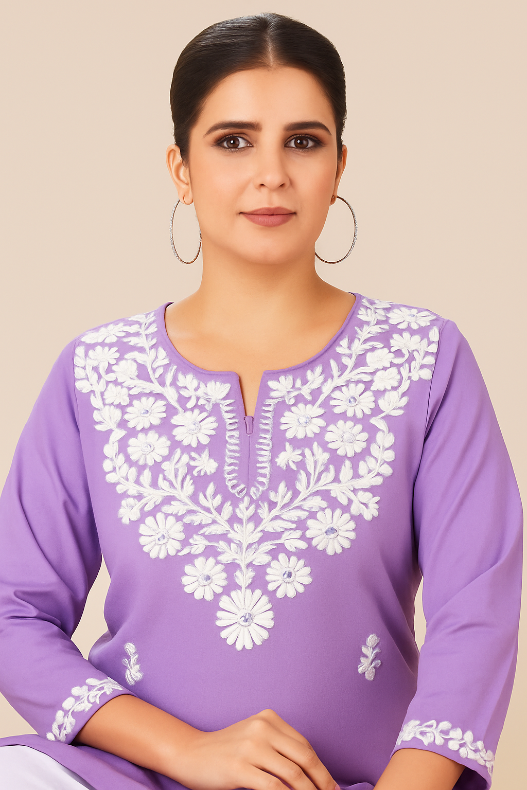 Lavender Rayon Embroidered Kurti for Women | Side-Cut Short Kurti by Blue Hills