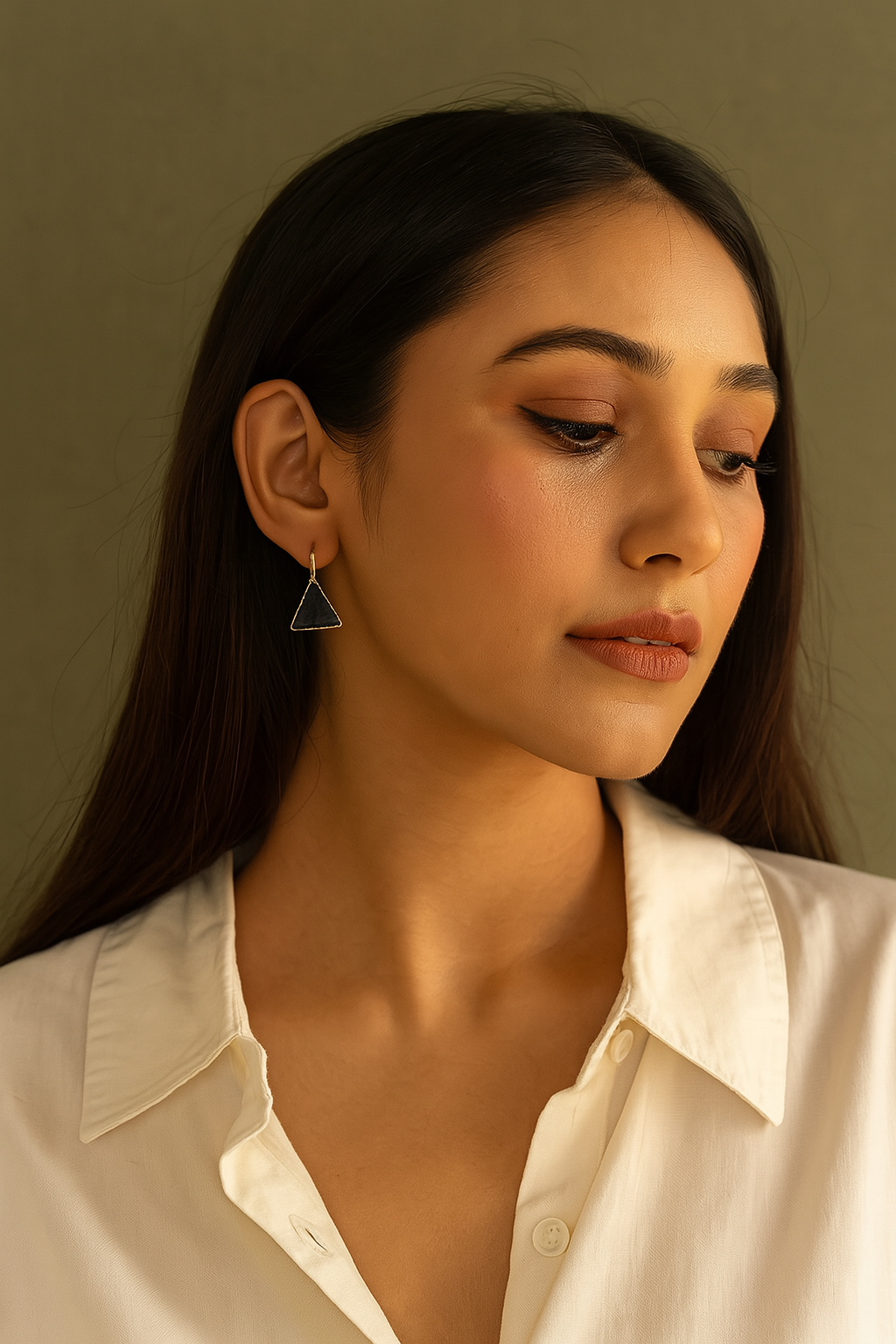 Timeless Triangle Drop Earrings – Modern Minimalist Charm in Black & Gold