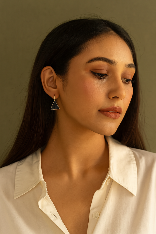 Timeless Triangle Drop Earrings – Modern Minimalist Charm in Black & Gold
