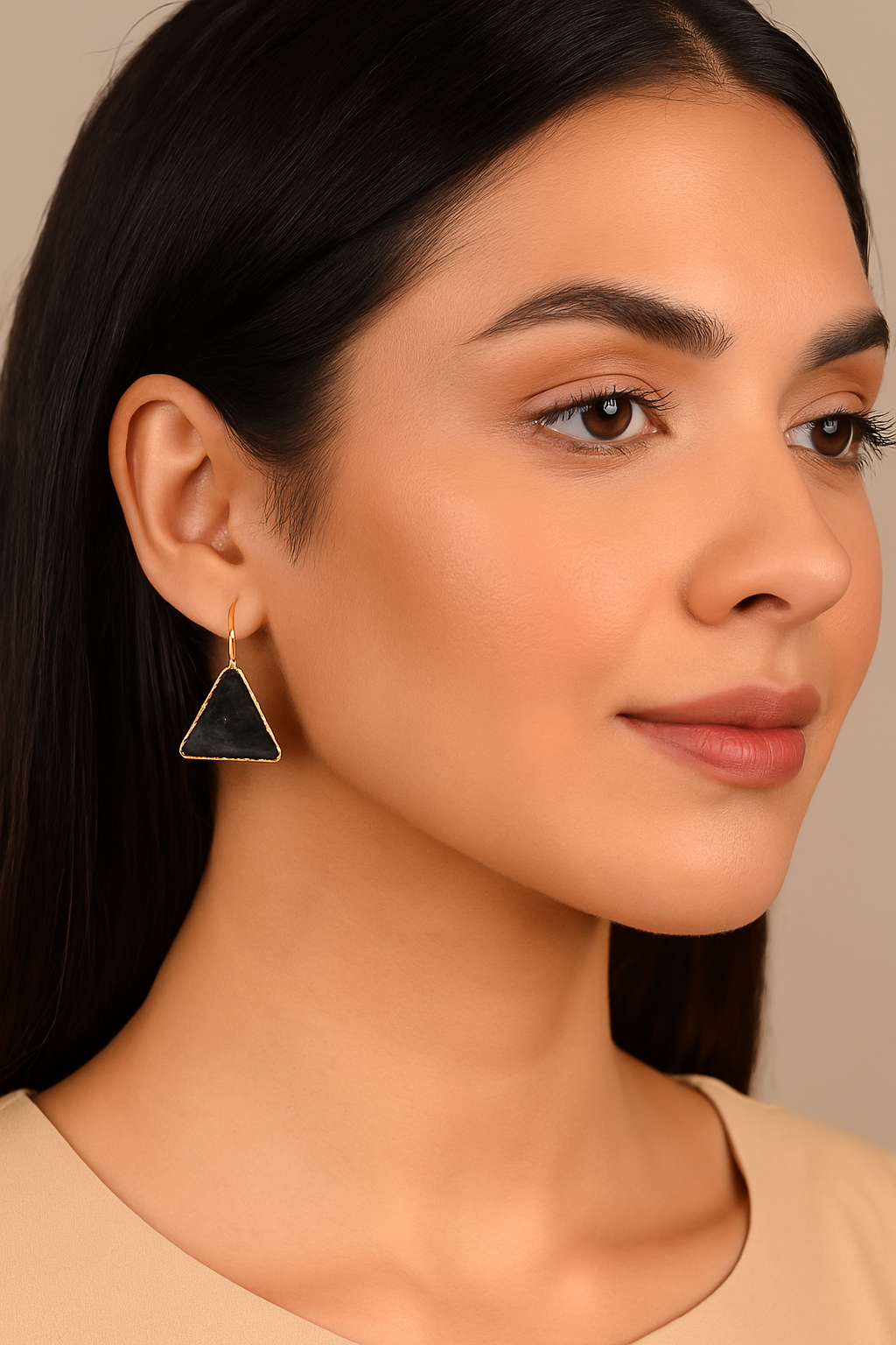 Timeless Triangle Drop Earrings – Modern Minimalist Charm in Black & Gold