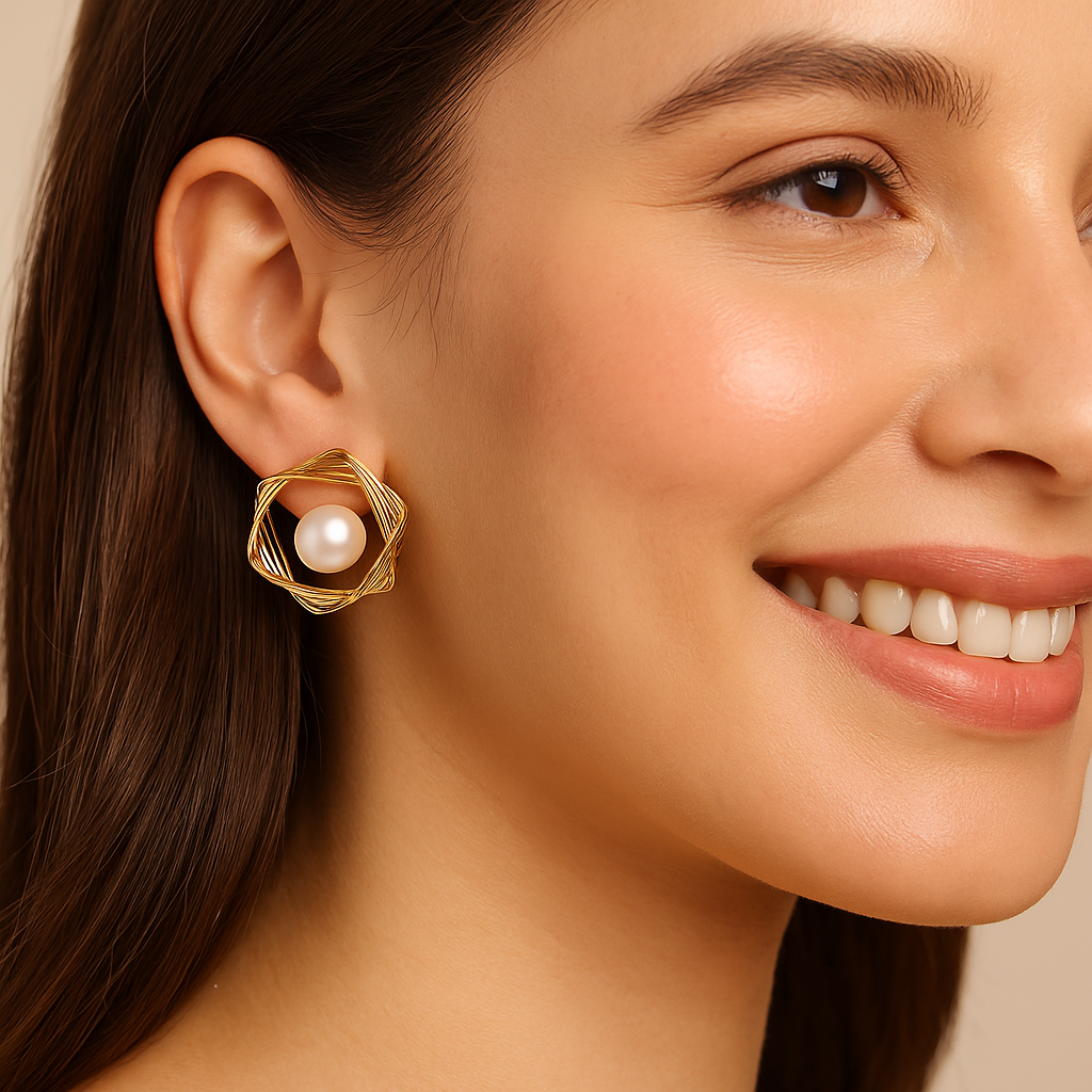 Elegant Twisted Gold Hoop Earrings with Lustrous Pearl – Timeless Designer Style