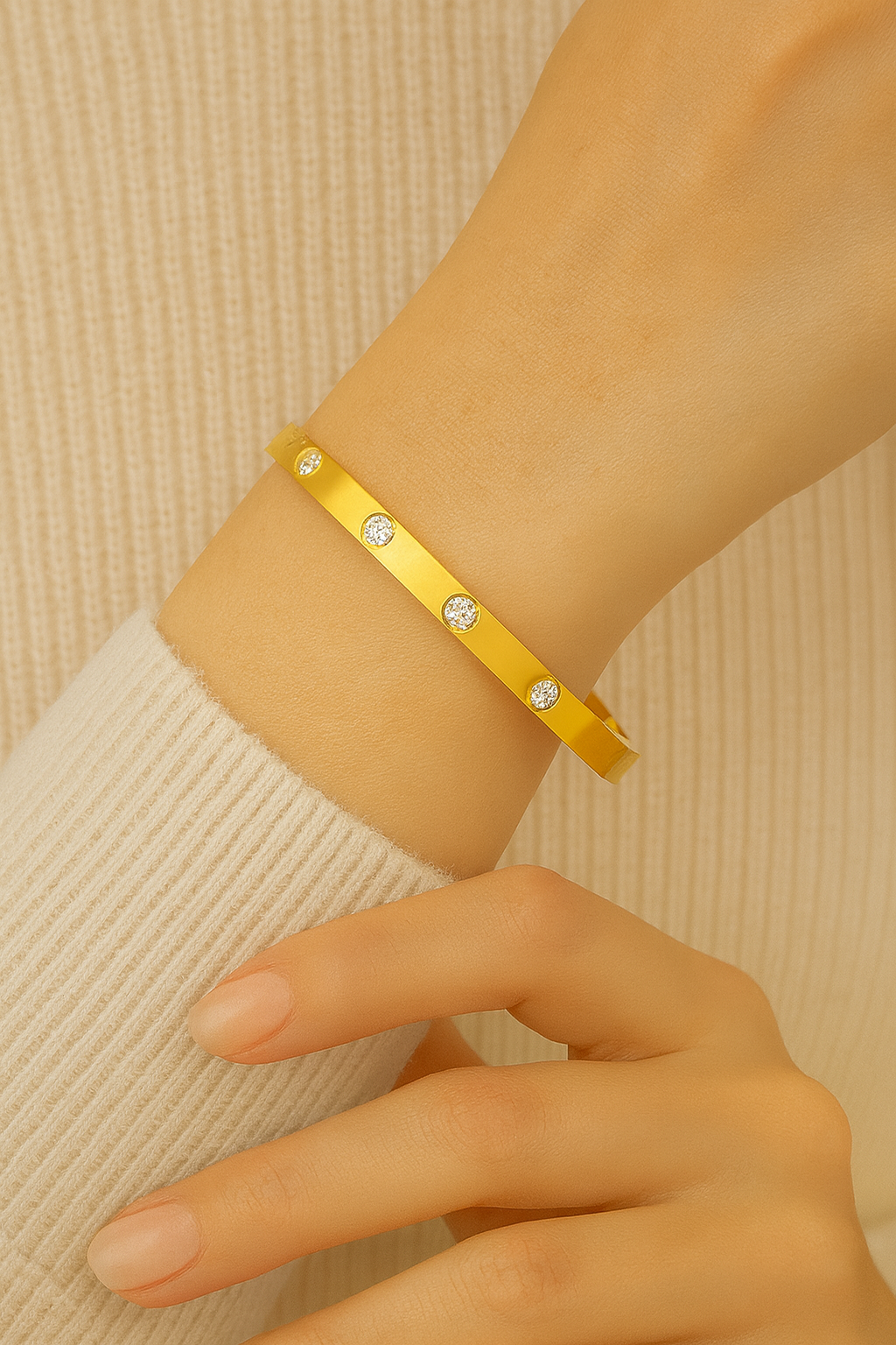 Elegant Gold-Plated Anti-Tarnish Bracelet with Crystal Studs | Adjustable Unisex Design