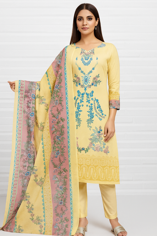 Floral Symphony Unstitched Suit - Pastel Dream