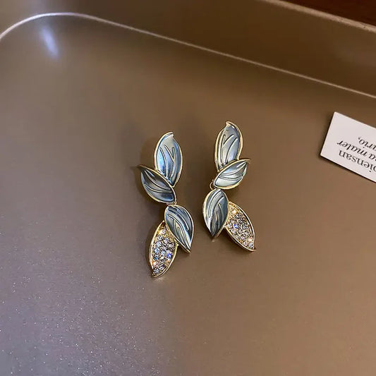 Elegant Leaf Drop Earrings with Crystal Detailing | Gold-Tone Fashion Jewelry for Women