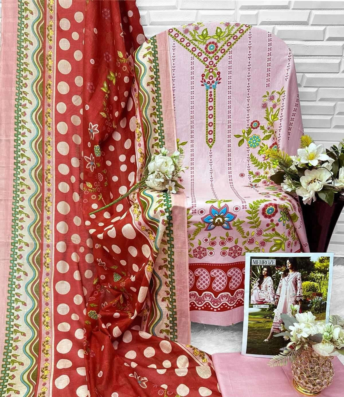 Floral Printed Pastel Pink Salwar Kameez Suit with Vibrant Dupatta Unstitched