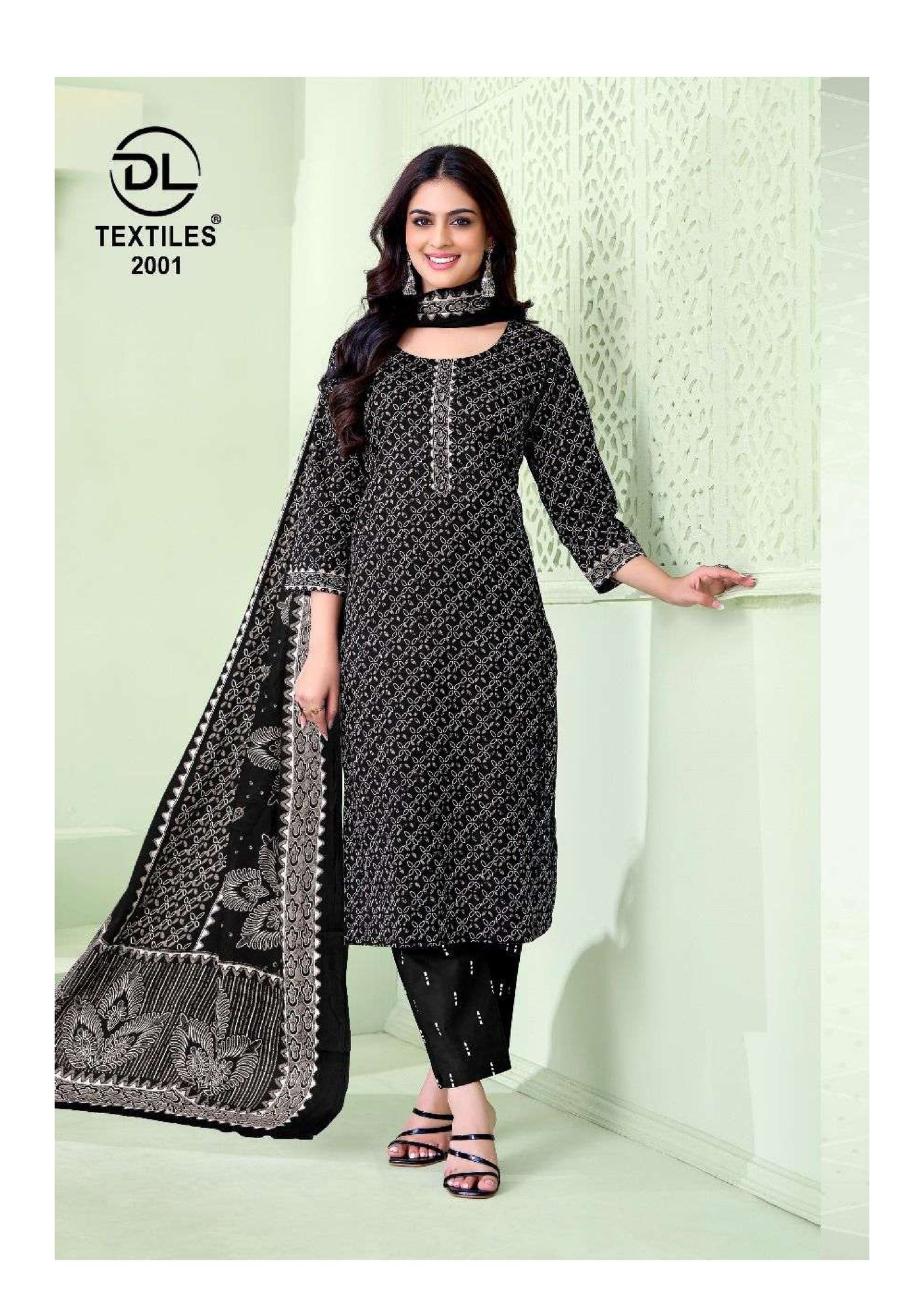 Women's Black Pure Cotton Printed Kurta Set with Dupatta