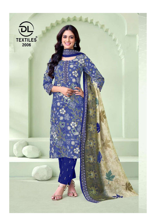 Royal Blue Cotton Kurta Set for Women – Floral Print with Dupatta