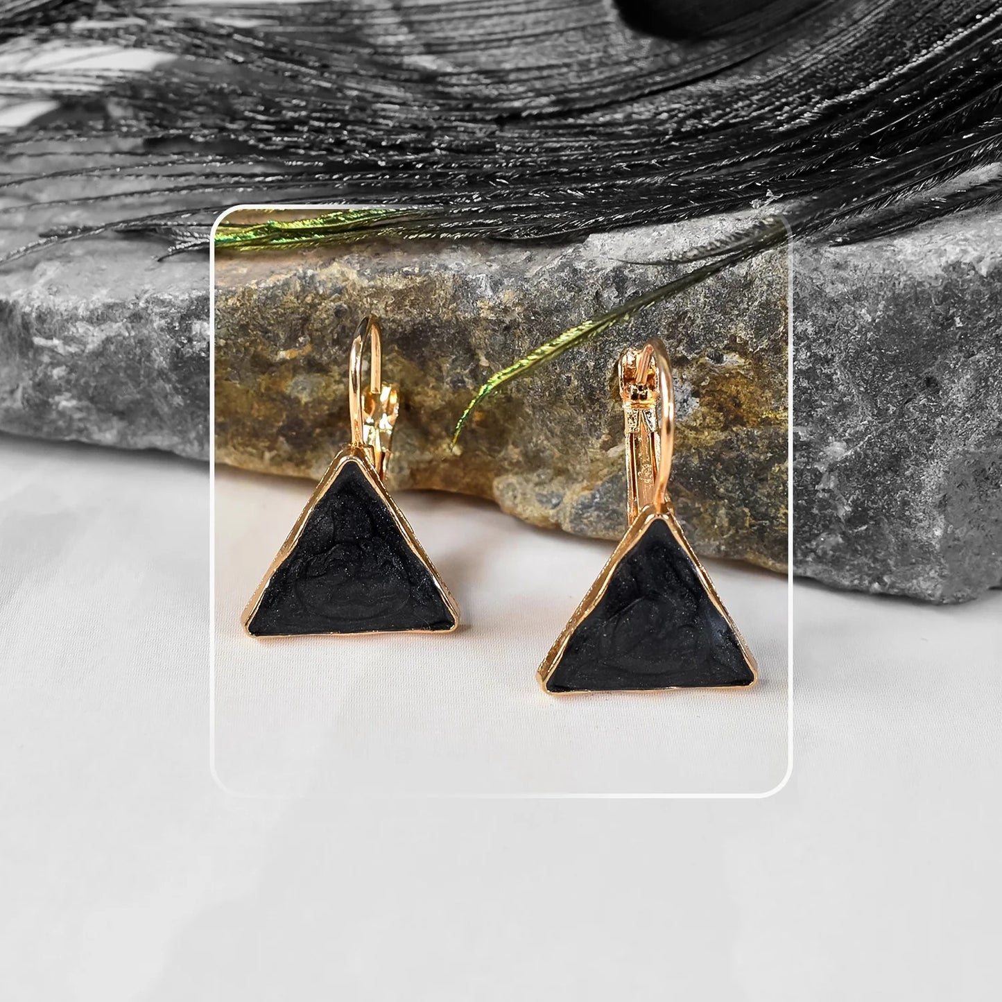Timeless Triangle Drop Earrings – Modern Minimalist Charm in Black & Gold