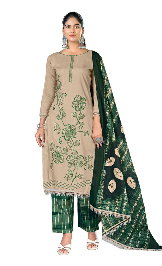 Unstitched Rayon Suit with Sequin Embroidery, Daman Lace & Printed Dupatta – 3 Piece Dress Material