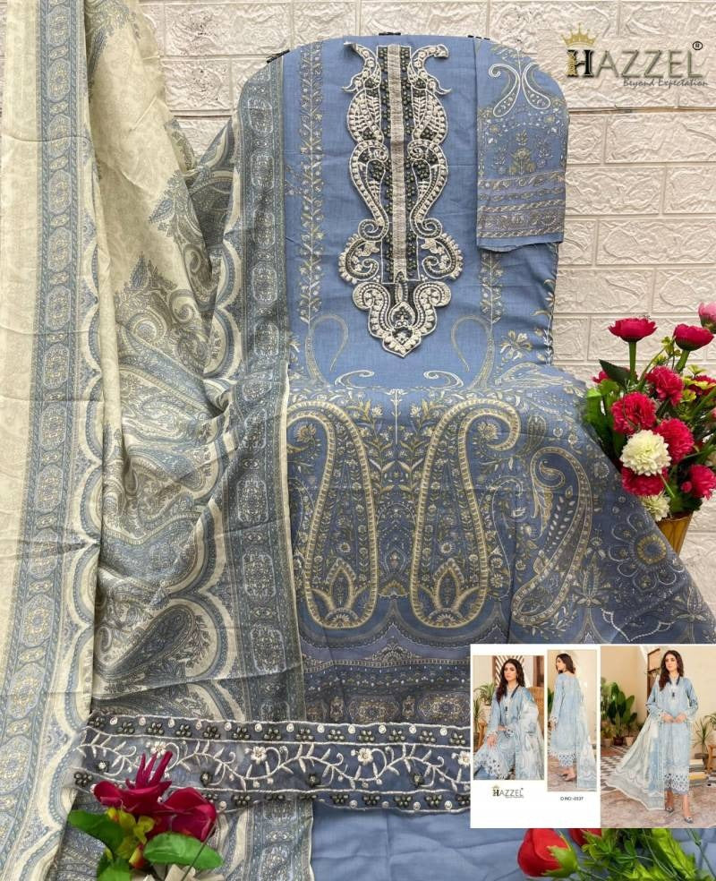 Elegant Blue Cotton Embroidered Suit with Printed Dupatta – Unstitched 3-Piece Setl charm