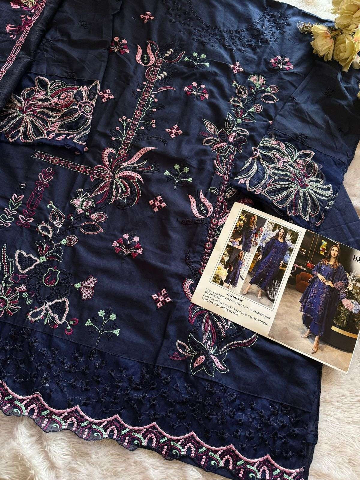 Navy Blue Embroidered Cambric Cotton Suit Set with Dupatta (Unstitched 3 Piece Pakistani Style)