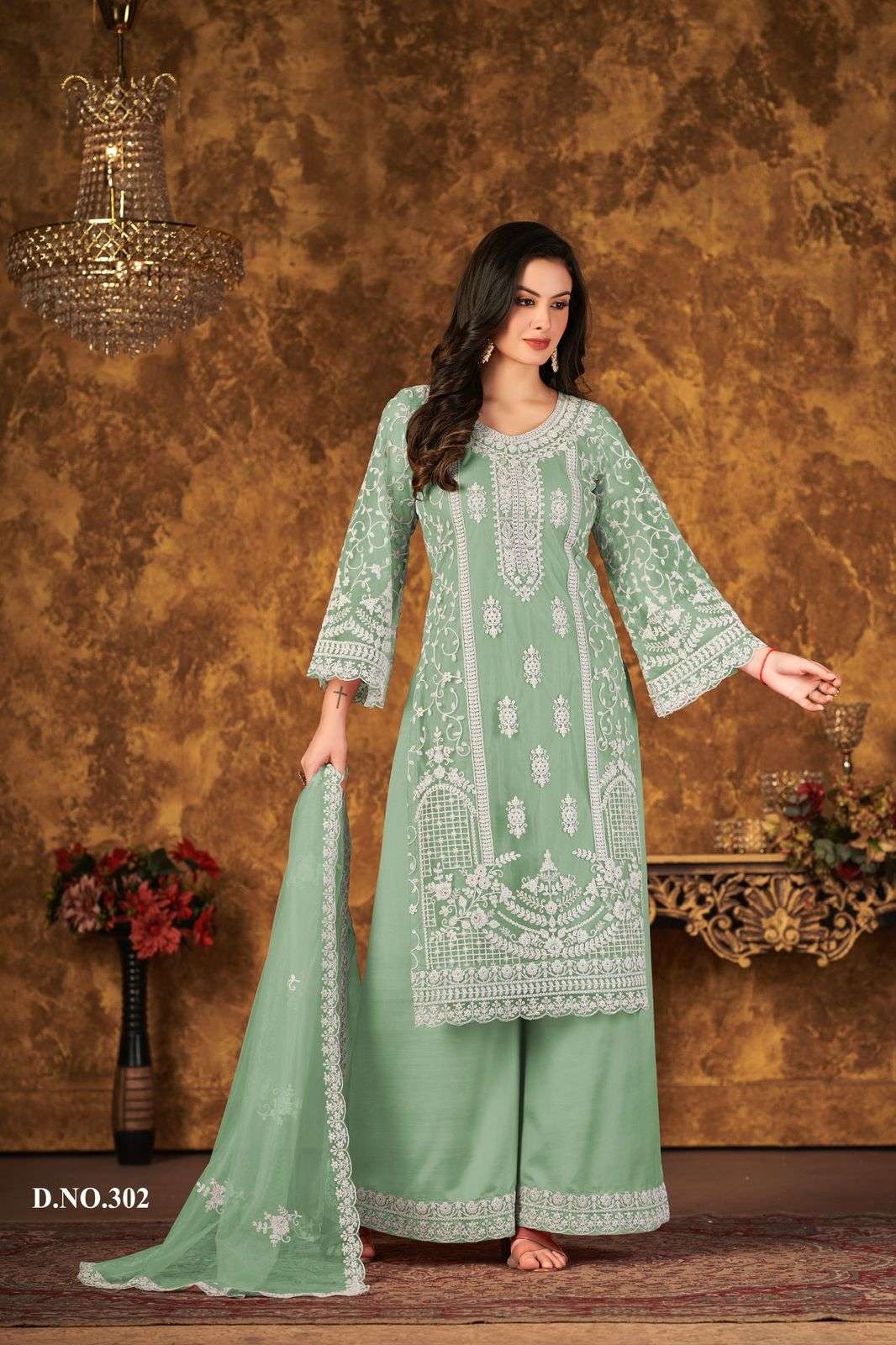 Elegant Green Embroidered Net Suit with Palazzo & Dupatta – Party & Festive Wear
