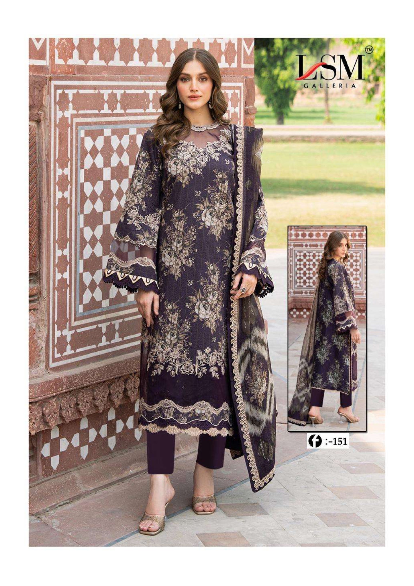 Midnight Bloom – Deep Purple Floral Elegance Lawn Set