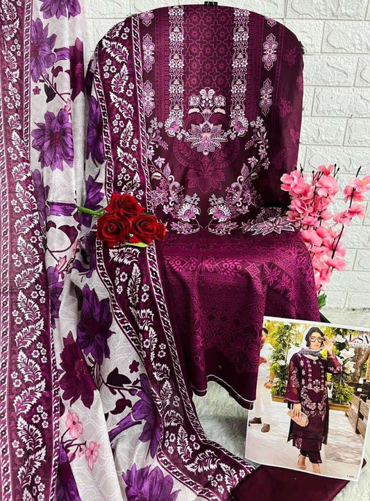 Plum Royale (Deep Plum Designer Suit) | Pure Heavy Lawn Cotton