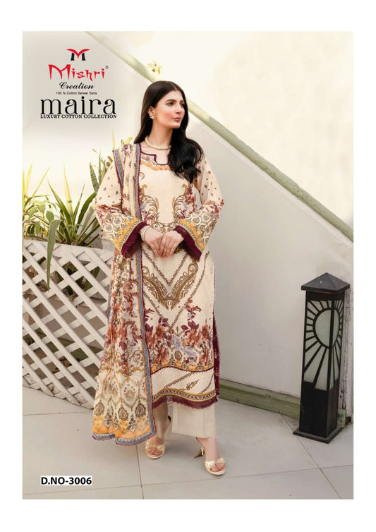 Luxury Cotton Printed Salwar Suit – 100% Pure Cotton | Classic Ivory with Maroon-Gold Hues
