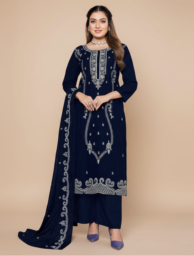 Premium Rayon Unstitched Dress Material With Worked Dupatta