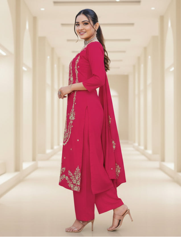 Premium Rayon Unstitched Dress Material With Worked Dupatta