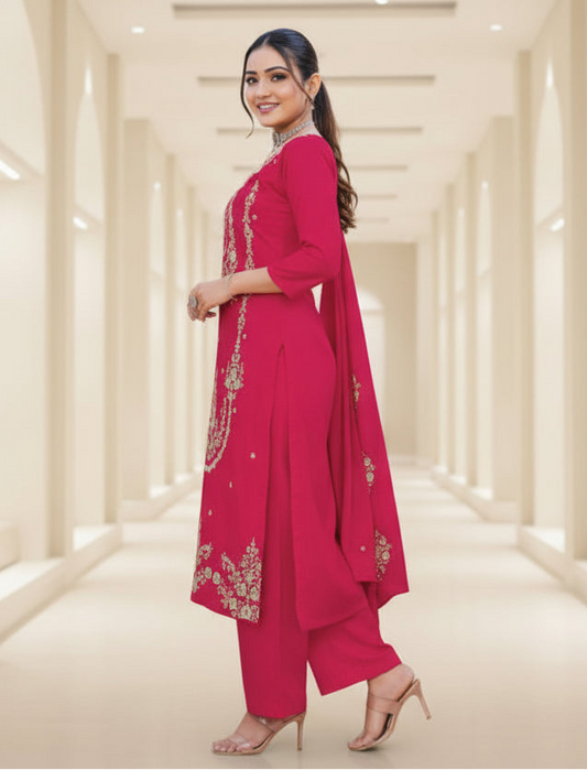 Premium Rayon Unstitched Dress Material With Worked Dupatta