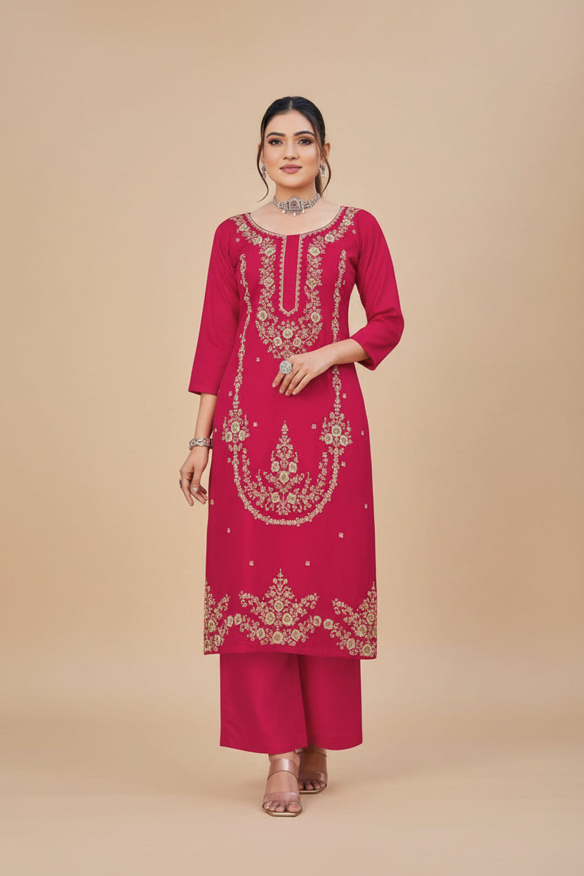 Premium Rayon Unstitched Dress Material With Worked Dupatta