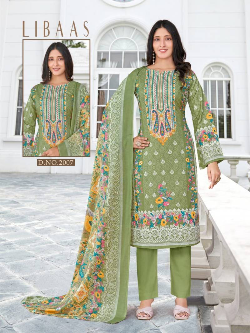 Elegant Green Cotton Printed Unstitched  Suit for Women