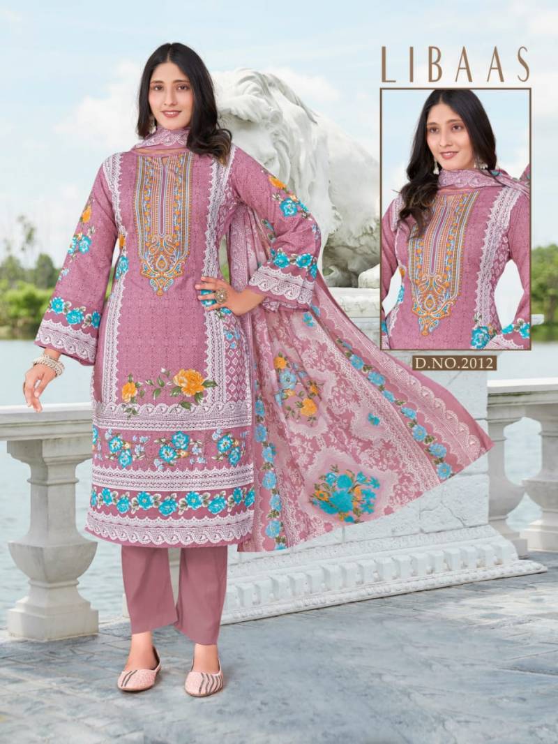 Premium Pink Cotton Printed Unstitched  Suit for Women