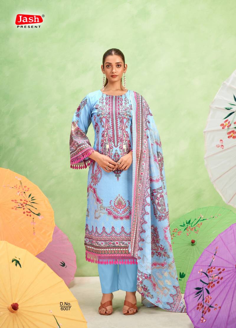Elegant Sky Blue Printed Cotton Mix Salwar Suit Set for Women – Unstitched Top, Bottom & Dupatta