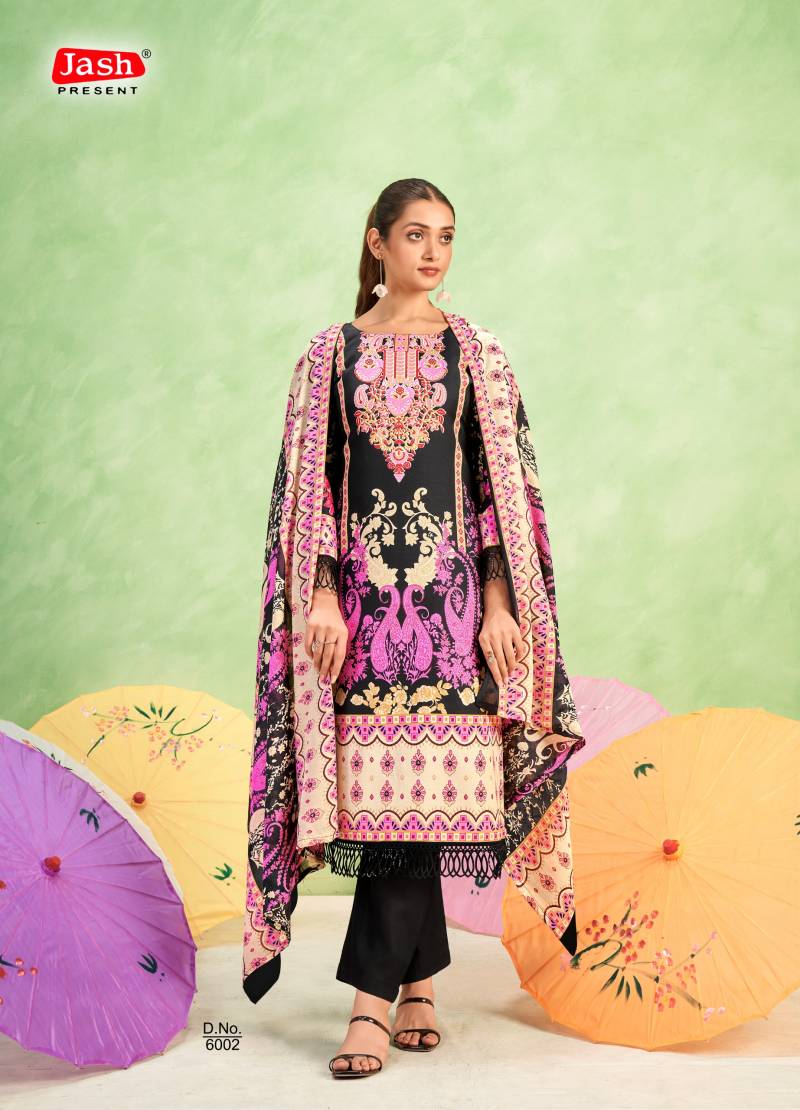Black & Pink Printed Cotton Mix Salwar Suit Set for Women – Unstitched Top, Bottom & Dupatta