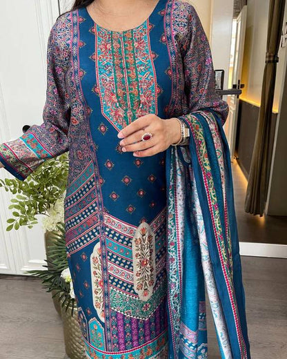 Rayon Printed Casual Wear Kurti Pant & Dupatta Set