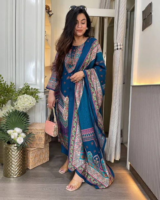 Rayon Printed Casual Wear Kurti Pant & Dupatta Set