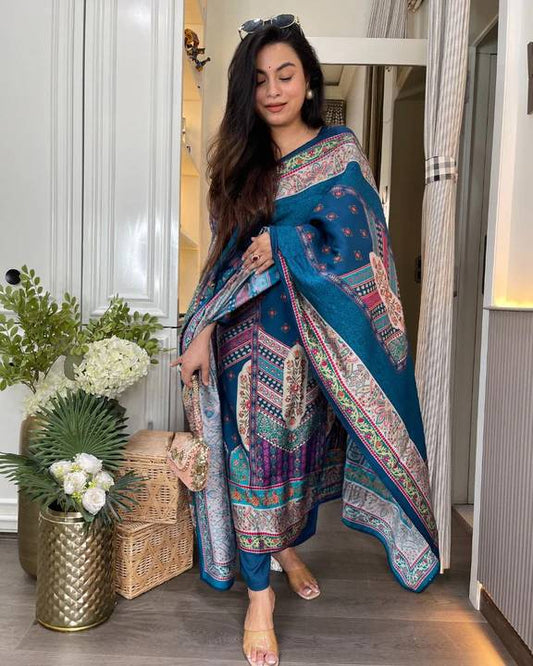 Rayon Printed Casual Wear Kurti Pant & Dupatta Set