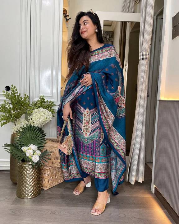 Rayon Printed Casual Wear Kurti Pant & Dupatta Set