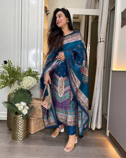 Rayon Printed Casual Wear Kurti Pant & Dupatta Set