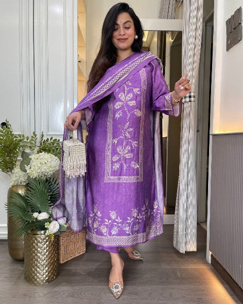 Rayon Printed Casual Wear Kurti Pant & Dupatta Set