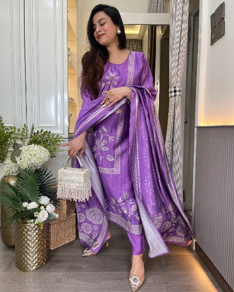 Rayon Printed Casual Wear Kurti Pant & Dupatta Set