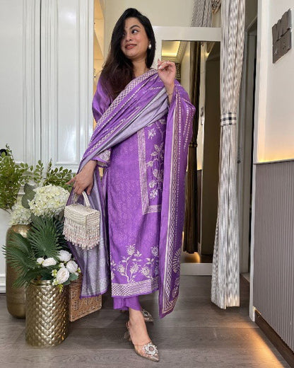 Rayon Printed Casual Wear Kurti Pant & Dupatta Set