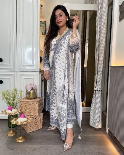 Rayon Printed Casual Wear Kurti Pant & Dupatta Set