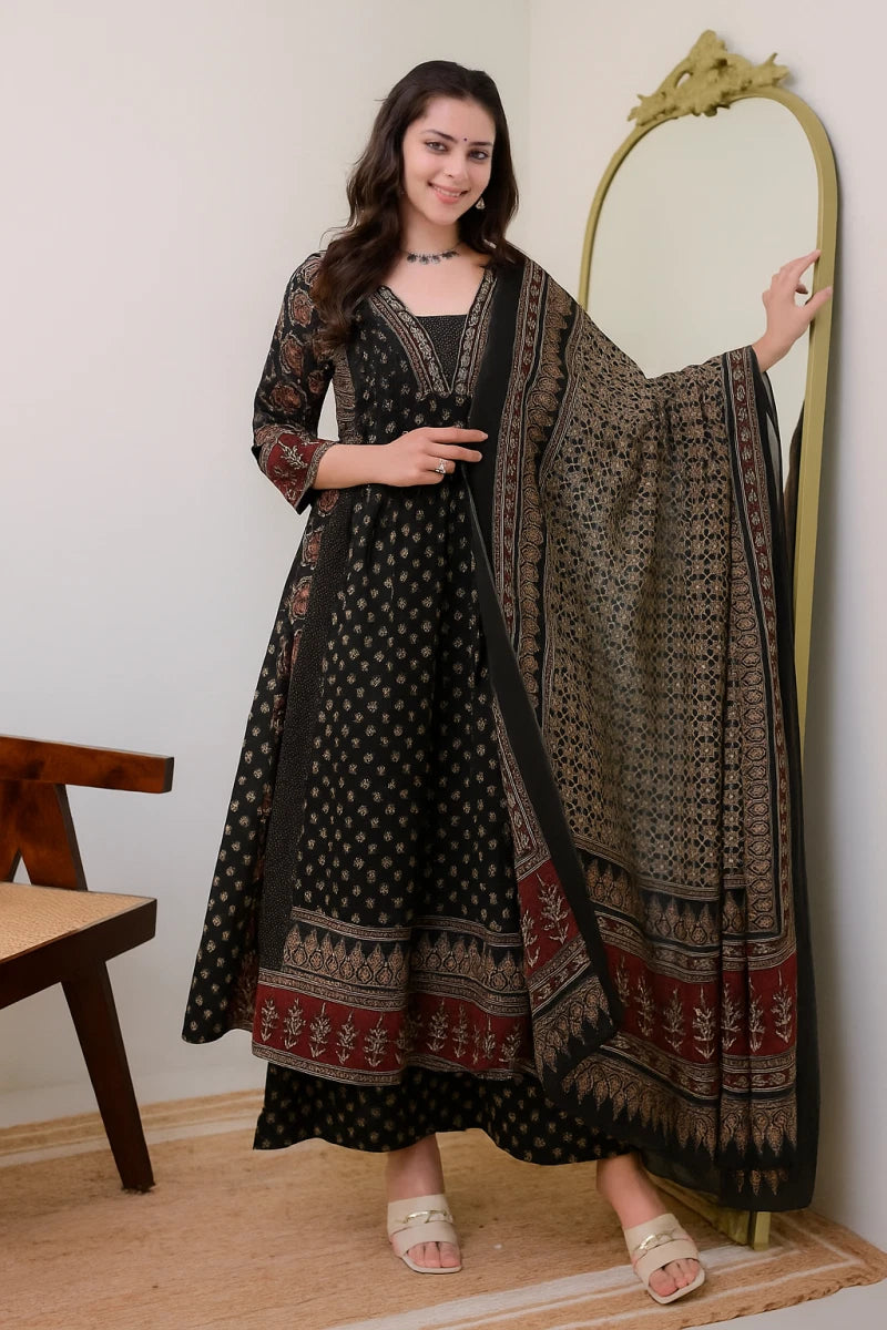 Black Casual Wear Kurti With Bottom Dupatta