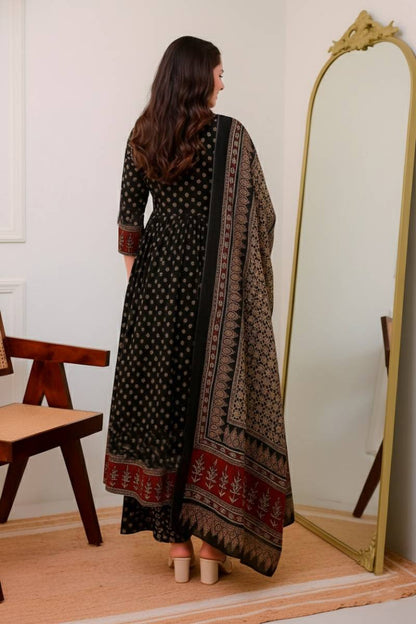 Black Casual Wear Kurti With Bottom Dupatta
