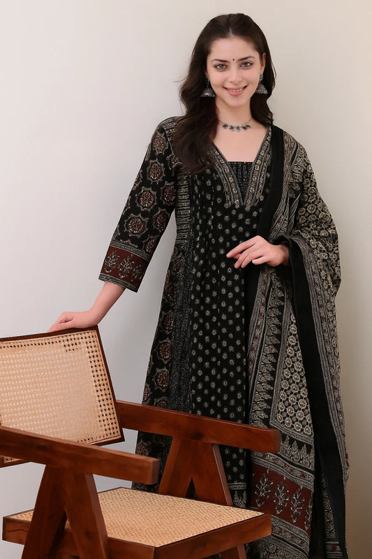 Black Casual Wear Kurti With Bottom Dupatta
